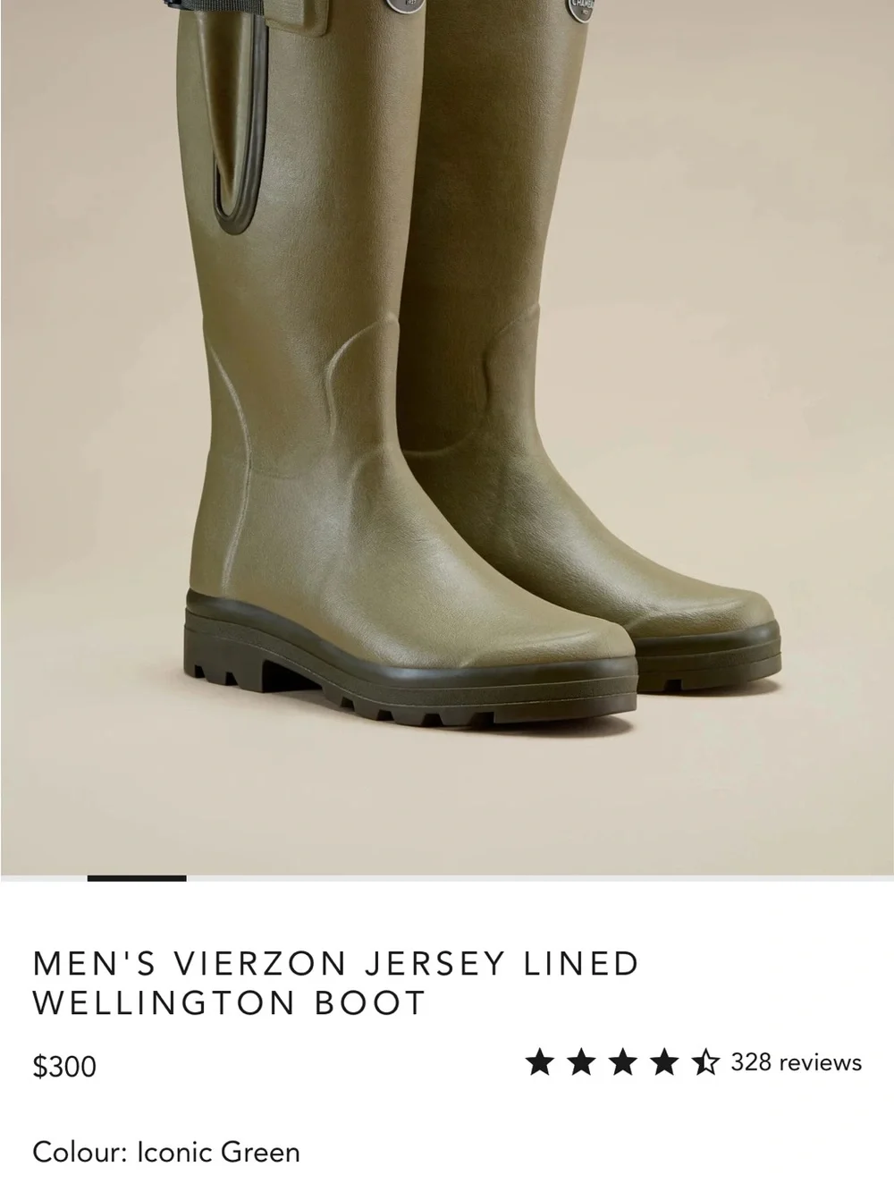 Men's Jersey-Lined Wellington Boots in Iconic Green
